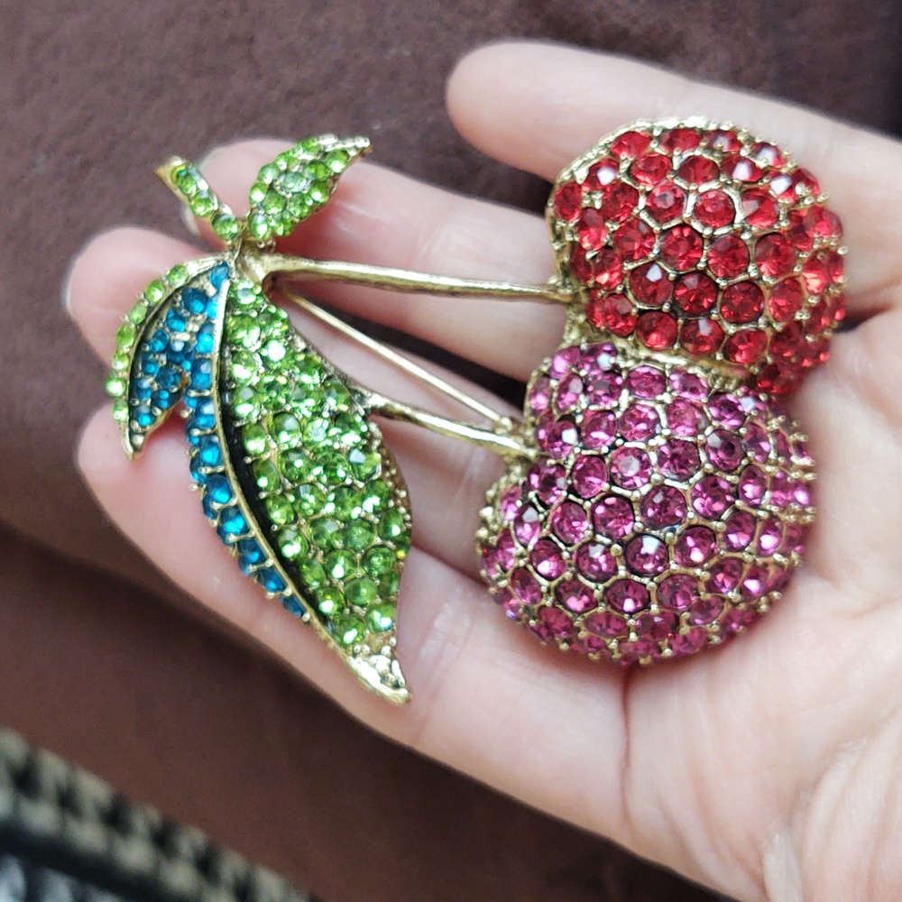 Colorful Crystal Cherry Brooch - Picture 2 of 3